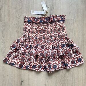 NWT House of Harlow Floral Cotton Smocked Mini Skirt - Rust and Blue Size XS